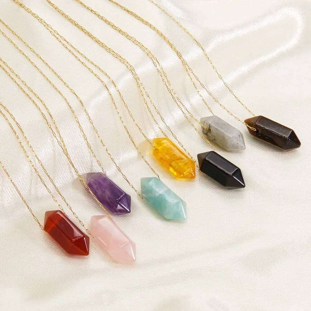 Natural Stone Hexagon Column Charm for Women Men Adjustable Chain Rose Quartzs Amethysts Necklace Jewelry Gift 6c7fc