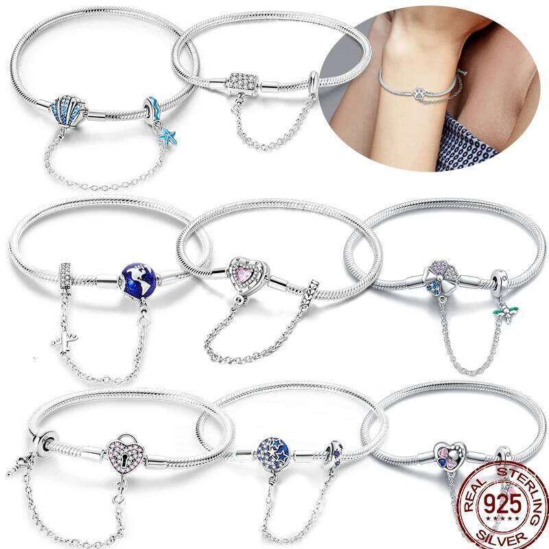 Original 925 Silver 17-20cm Earth Safe 3mm Chain Snake Bone Bracelet Fit DIY Beaded Birthday Jewelry Gift 22533