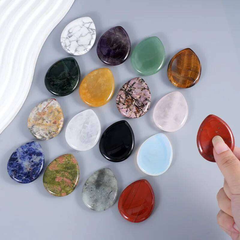 1pc Natural Drop Thumb Stone Amethyst Rose Quartz Tiger Eye for Pocket Palm Jewelry Gift cd49f