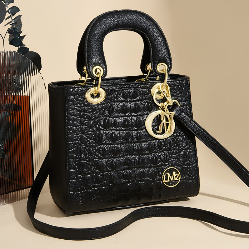 Women Crocodile Embossed PU Leather Top Handle Handbag, Elegant Square Structured Crossbody Shoulder Bag with Detachable Strap 555