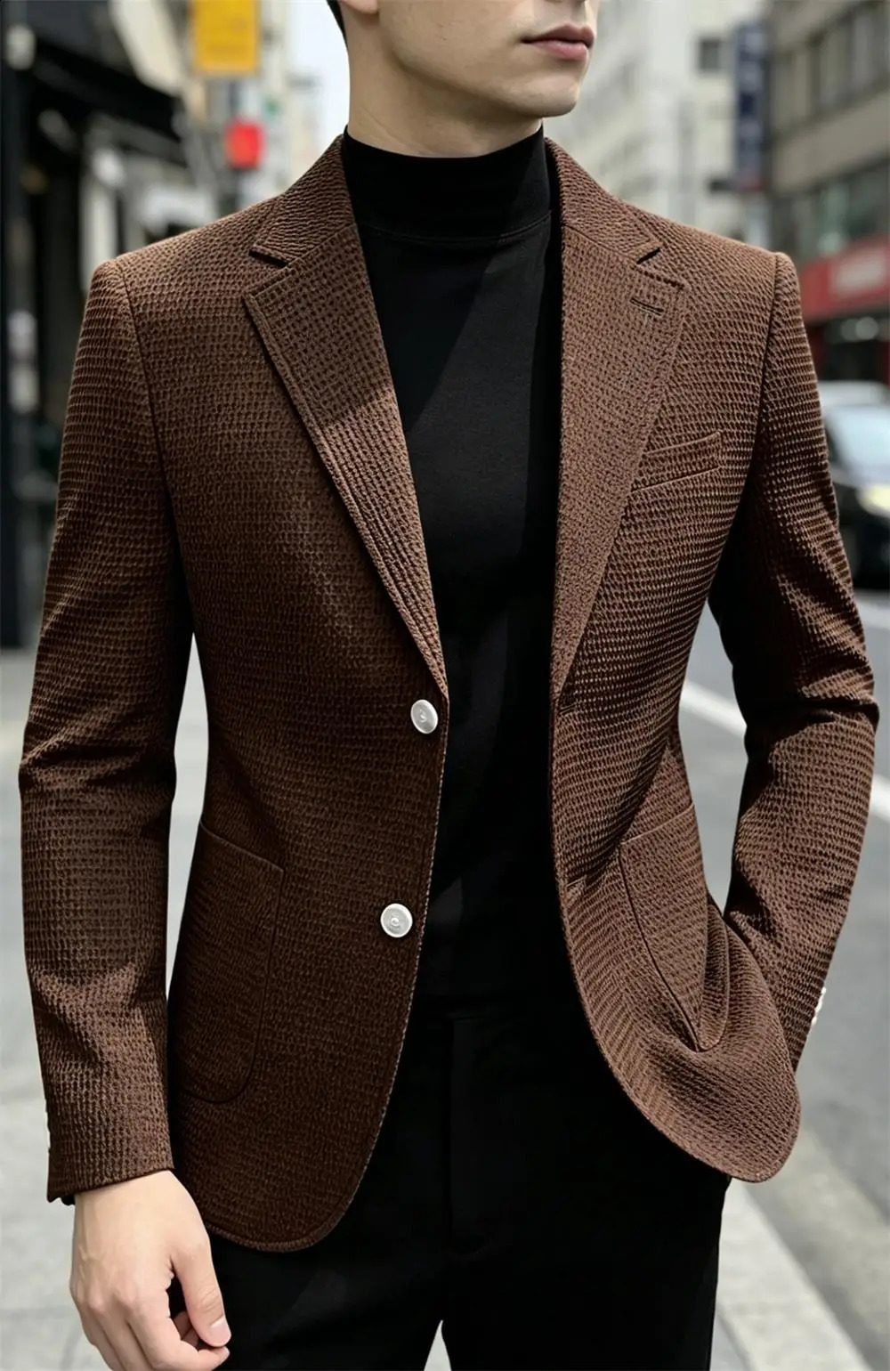 Waffle Mens Suit Blazer Slim Fit Single Breasted Casual Sport Coat Textured Jacket Business Wedding Daily Wear Plus Size Spring 260515BANJIA