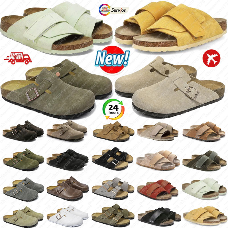 New kyoto suede slides berkinstockclog Boston clogs designer women cork footbed slide sandals suede hook and loop Soft Footbed Clog uede bronze brow