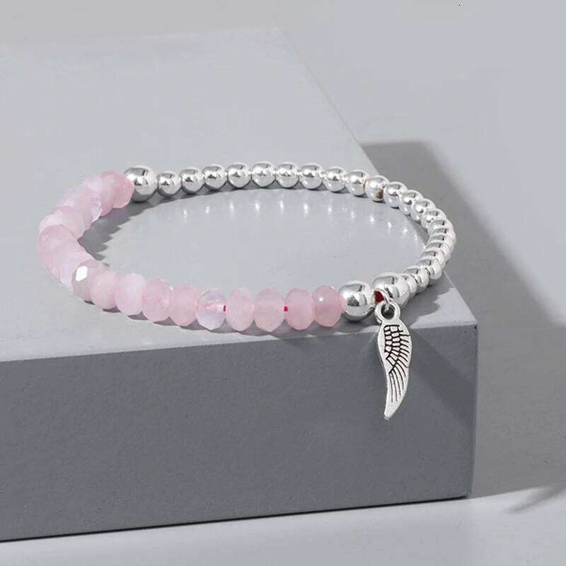 Natural Stone Rose Pink Quartz Bracelet 3x5mm Faceted Tiger Eye Agates Angel Wing Pendant Bracelets Women Men Lucky Jewelry Gift 9b55a