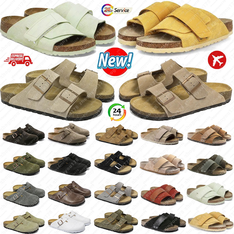 With box kyoto suede slides kyotos Boston clogs designer women cork footbed slide sandals suede hook and loop Soft Footbed Clog uede black white blu