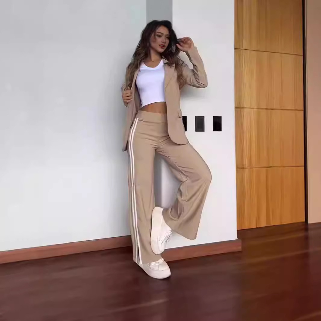 Clothing Set For Women Lapel Blazer Wide Leg Pants Two Piece Autumn Winter Casual Outfit