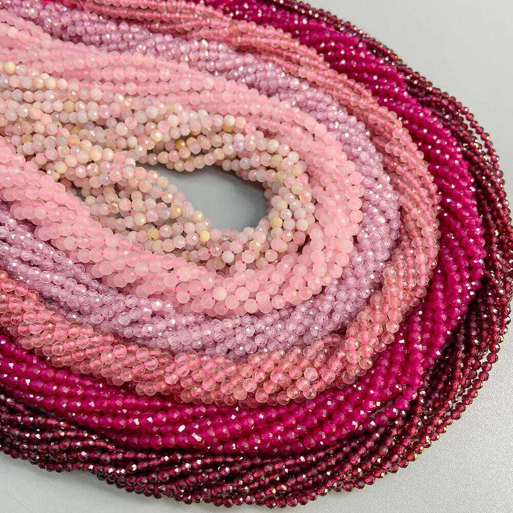 Red Tiny Stone 2mm 3mm 4mm Faceted Pink Opal Rose Quartzs Tourmaline Loose Spacer Beads for Jewelry Making DIY Accessries 9a1b1