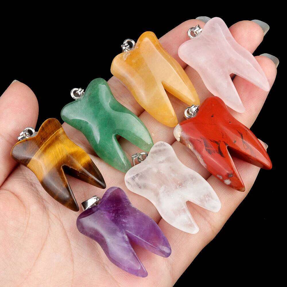 32x20mm Cute Tooth Shape Pendant Natural Stone Crystal Rose Quartz Charms for Jewelry Making DIY Necklace Earrings Accessories 882df