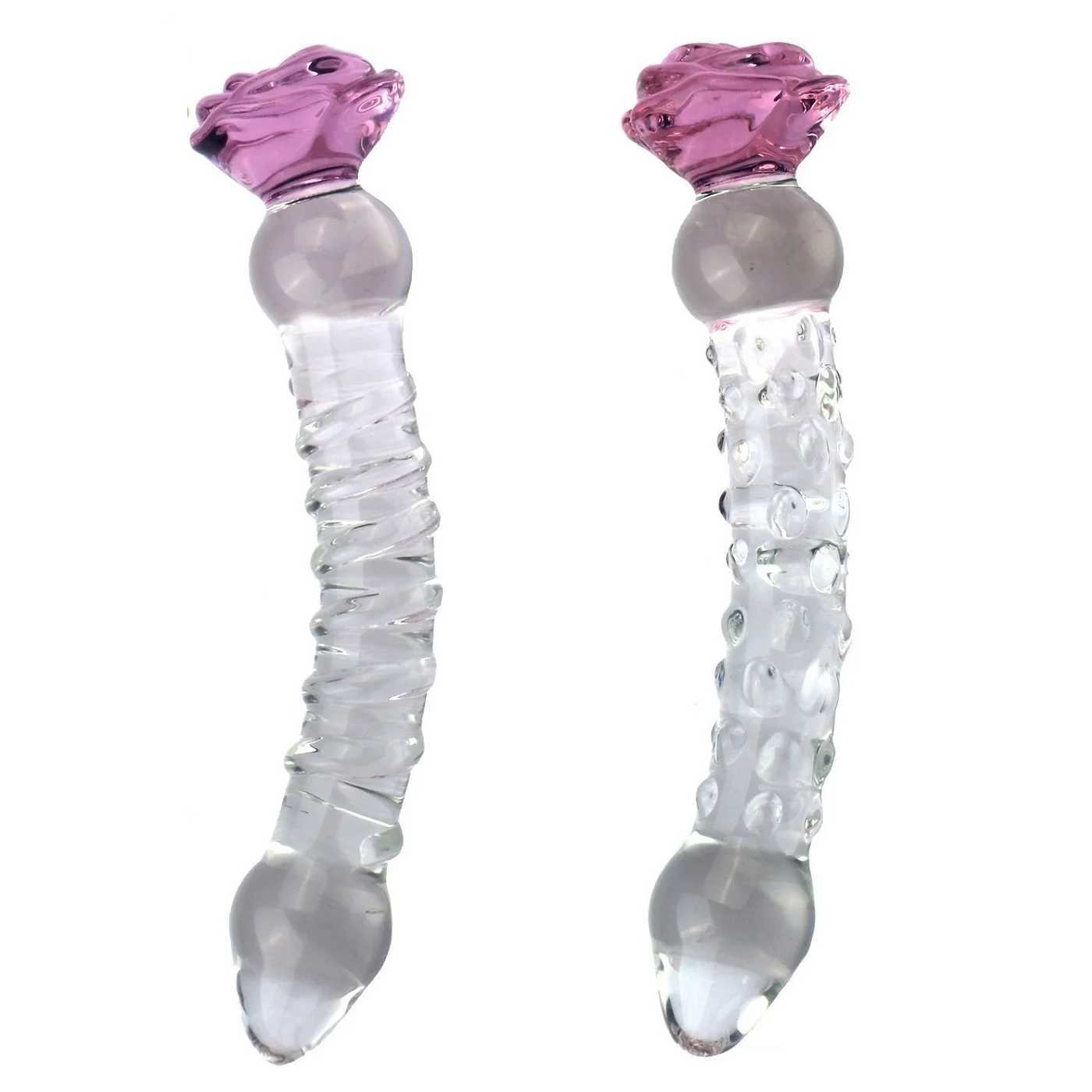 Glass Dildo Sex Toy with Progressive Anal Beads Rose Crystal Stimulator G-Spot Beaded Prostate Massager Sex Toy for Women L260518