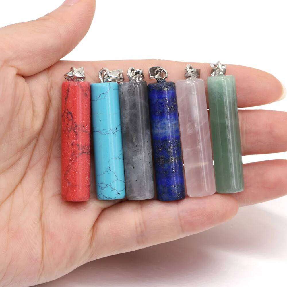 1pc 10x43mm Cylinder Shape Crystal Pendant Natural Stone Rose Quartz Charms for Jewelry Making DIY Necklace Earrings Accessories 1b743