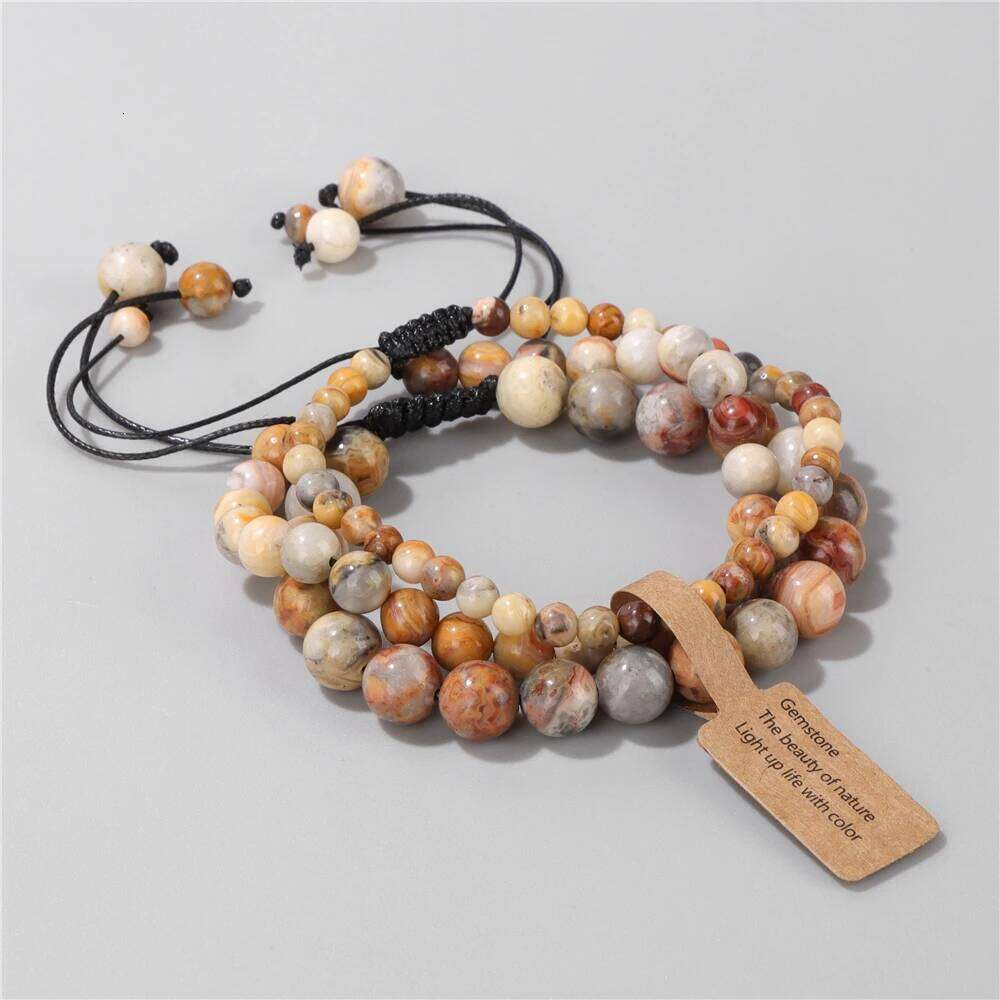 3pcs/set Beaded Bracelet Handmade 4 6 8mm Natural Stone Agates Tiger Eye Amazonite Beads Bracelets Men Women Healing Jewelry 80400