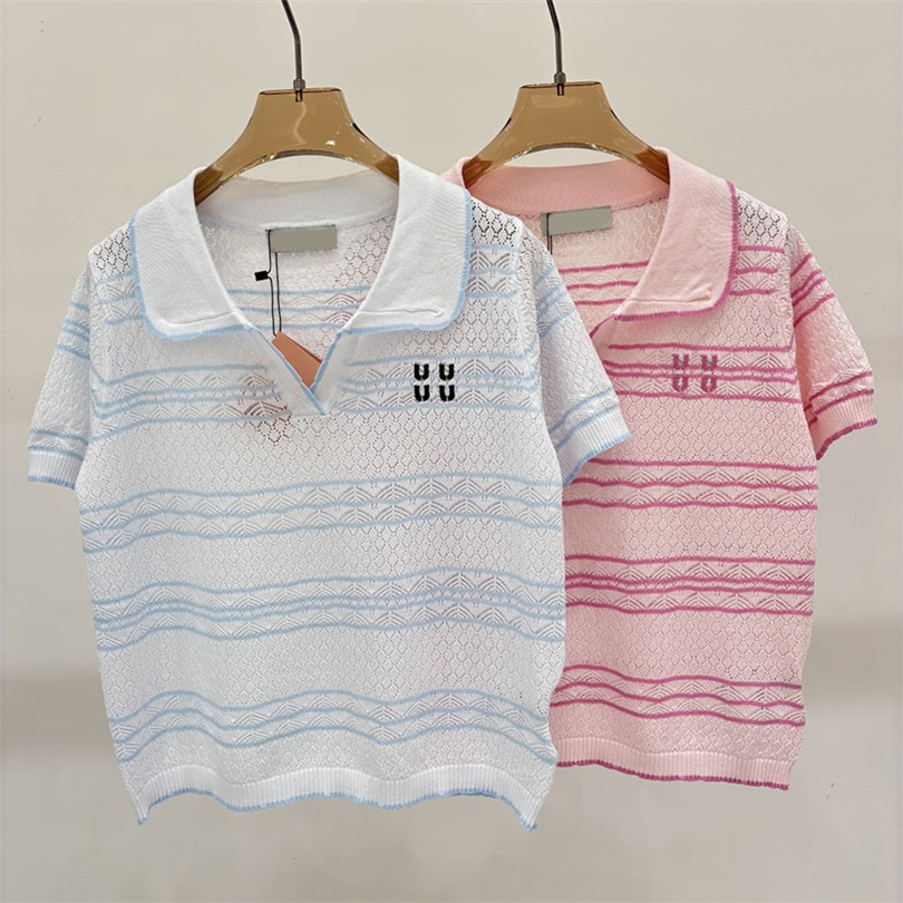 Polos tricotés fins et élégants pour femmes, tricot de marque à rayures courtes, t-shirt en tricot pour Date d'été et vacances