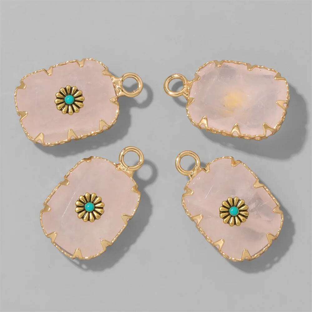 2pcs Natural Stone Charms Rectangle Shape Amethysts Rose Quartz Pendants for Jewelry Making DIY Accessries 13x21mm 5fb00