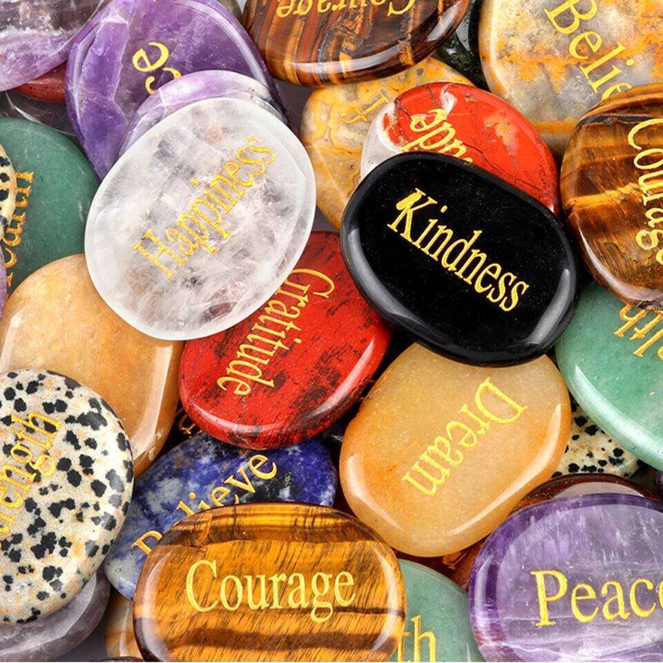 Natural Crystal Engraved Inspirational Stones Beads Ornament Rose Quartz Oval Shaped Power Stone Reiki Jewelry Decorative 6ee07
