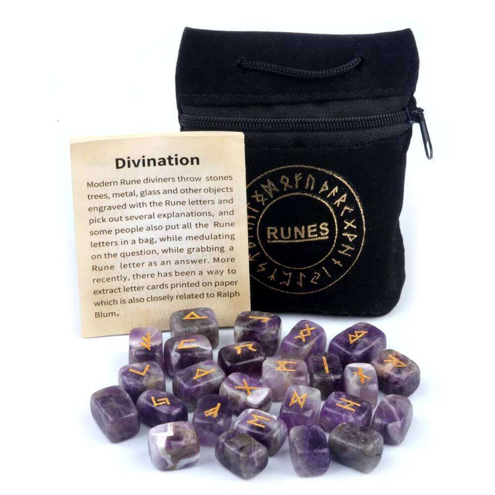 25pcs/bag Runes Natural Crystal Agate Stone Lune Runestone Rudraksha Amethysts Rose Quartz Square Engraving Jewelry Accessories feed1