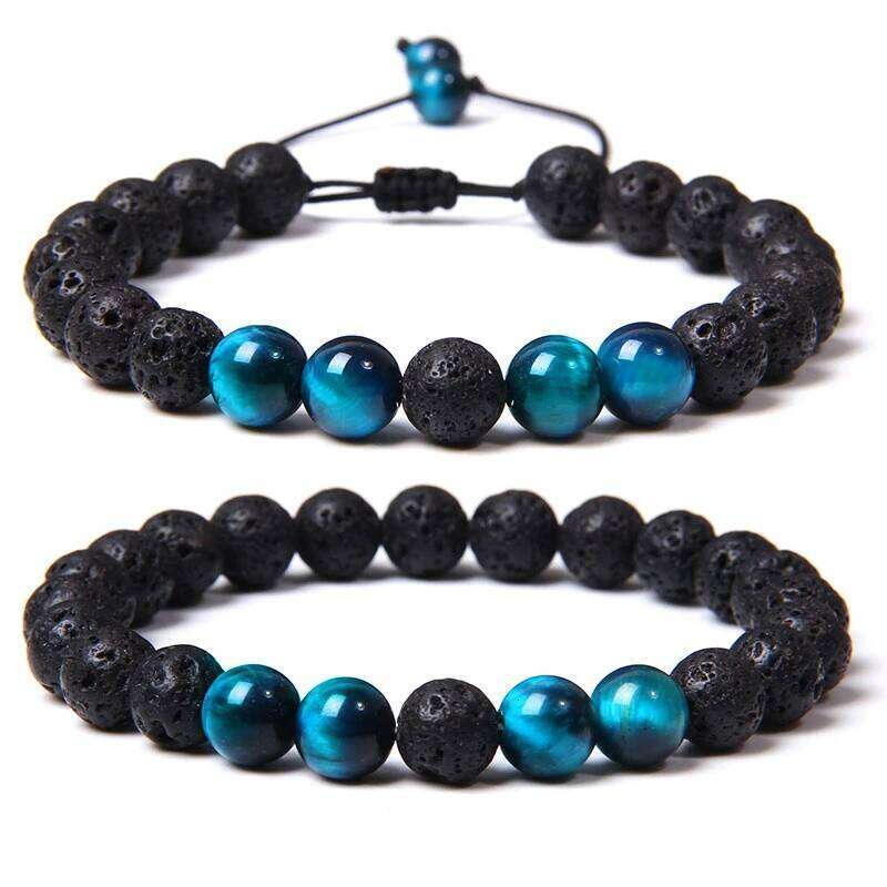 Vintage 2pcs 8mm Natual Stone Tiger Eye Beads Round Onyx Beaded Adjustable Bracelet Jewelry Women Men a1ae6