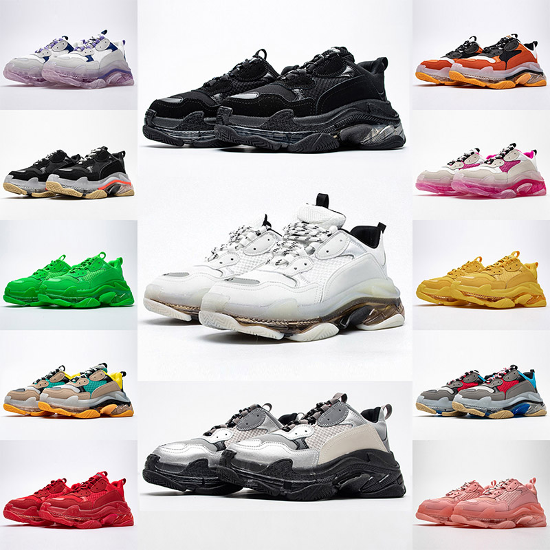 2026 Mens Womens Classic Triple S Clear Sole Casual Shoes Grey All White Black Green Pink Retro Orange Luxury Paris 17W Platform Sneakers Trainers O