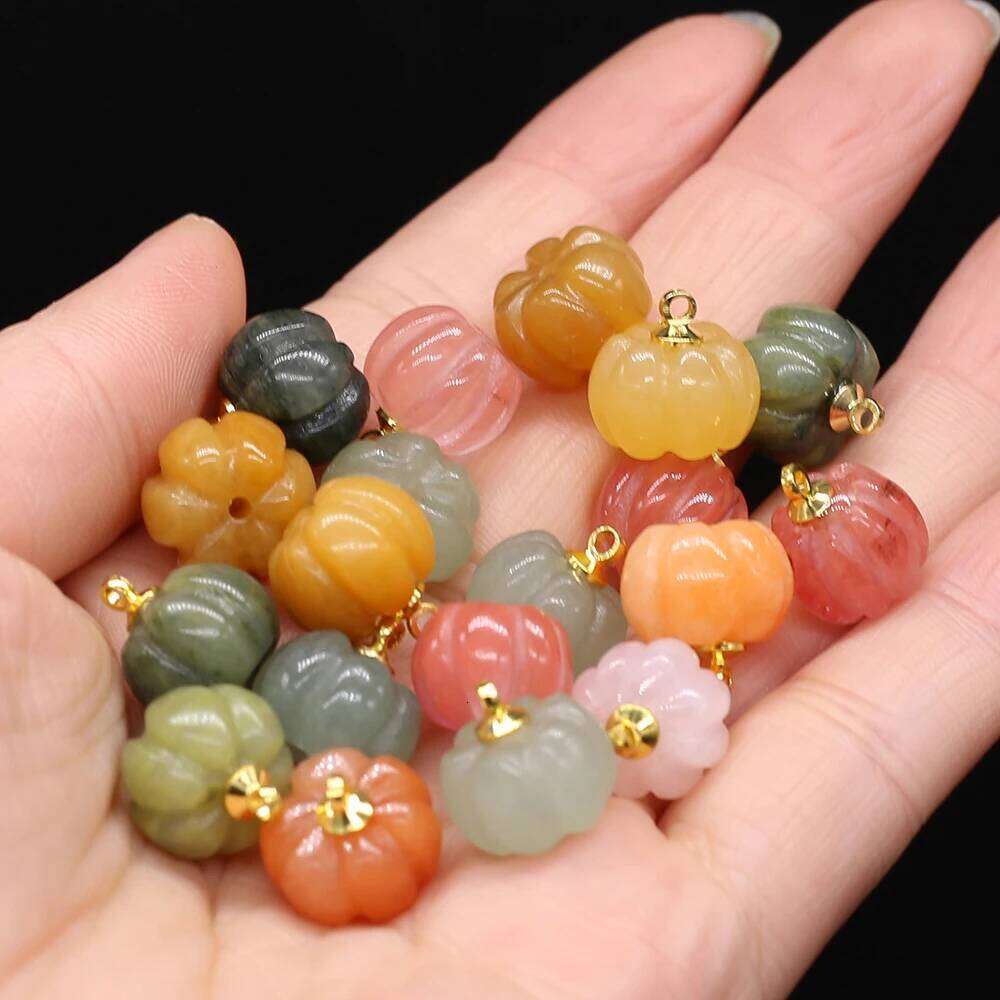 5pcs/Lot 13x13mm Natural Stone Red Agate Rose Quartz Pendant Mini Pumpkin Charms for Jewelry Making DIY Necklace Earrings 01133