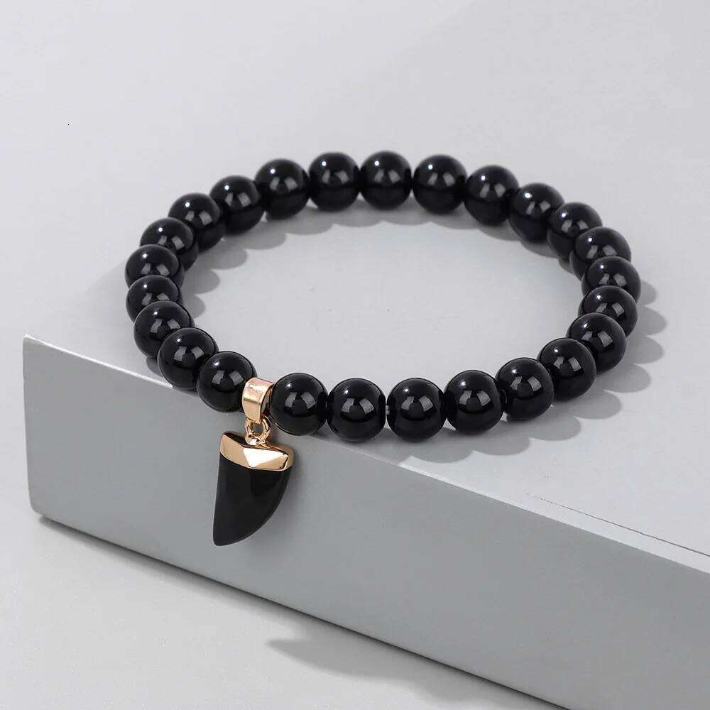 High Quality Black Onyx Beads Bracelet 8MM Natural Stone Tiger Eye Amethysts Quartz Beaded Pendant Bracelets Women Men Jewelry 88714