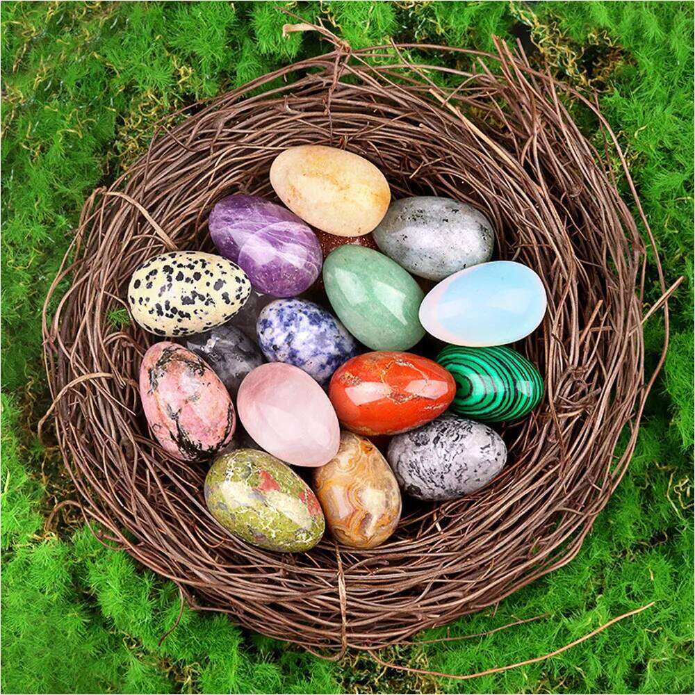 30mm Natural Stone Crystal Jade Small Egg Shape Panning Mine Bird Gemstone Easter Colored Eggs Ornament Jewelry Accessories 7833f