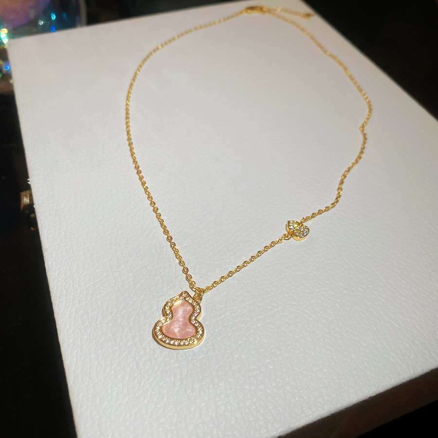 18k real gold plated zircon gourd necklace, light luxury with a high-end feel, exquisite collarbone chain-image-1106683902
