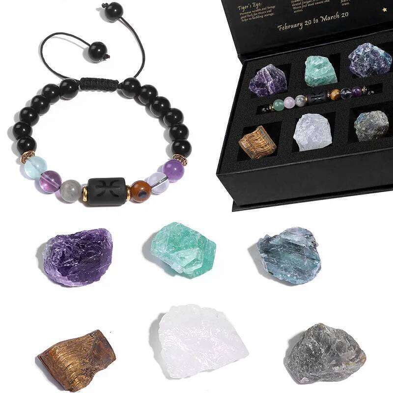 12 Zodiac Signs Bracelet Natural Stone Tiger Eye Obsidian Beads Elastic Bracelets with Box for Women Men Birthday Jewelry Gift 17eac