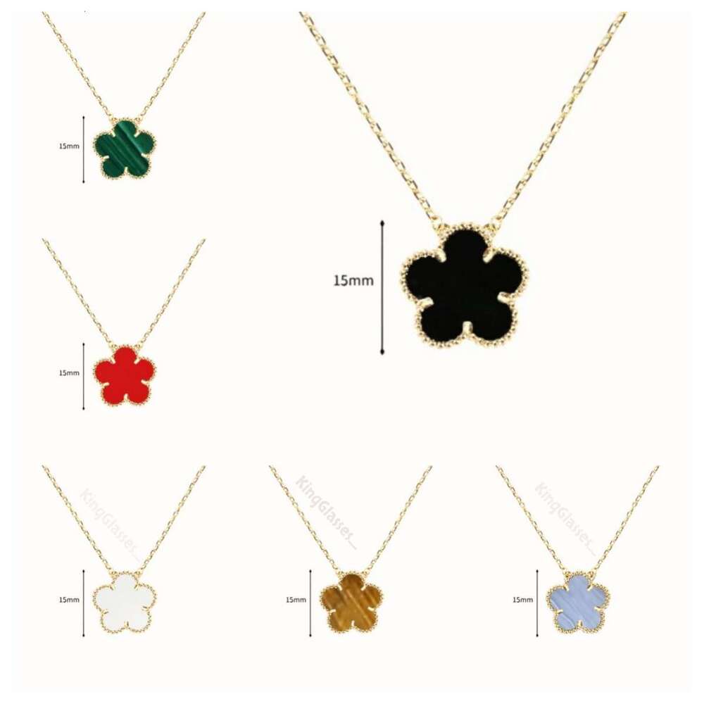 15MM Clover Flower Pendant Necklace 18K Gold Plated Onyx Inlay Designer Charm Jewelry for Women Gift Vintage Alhambra Series