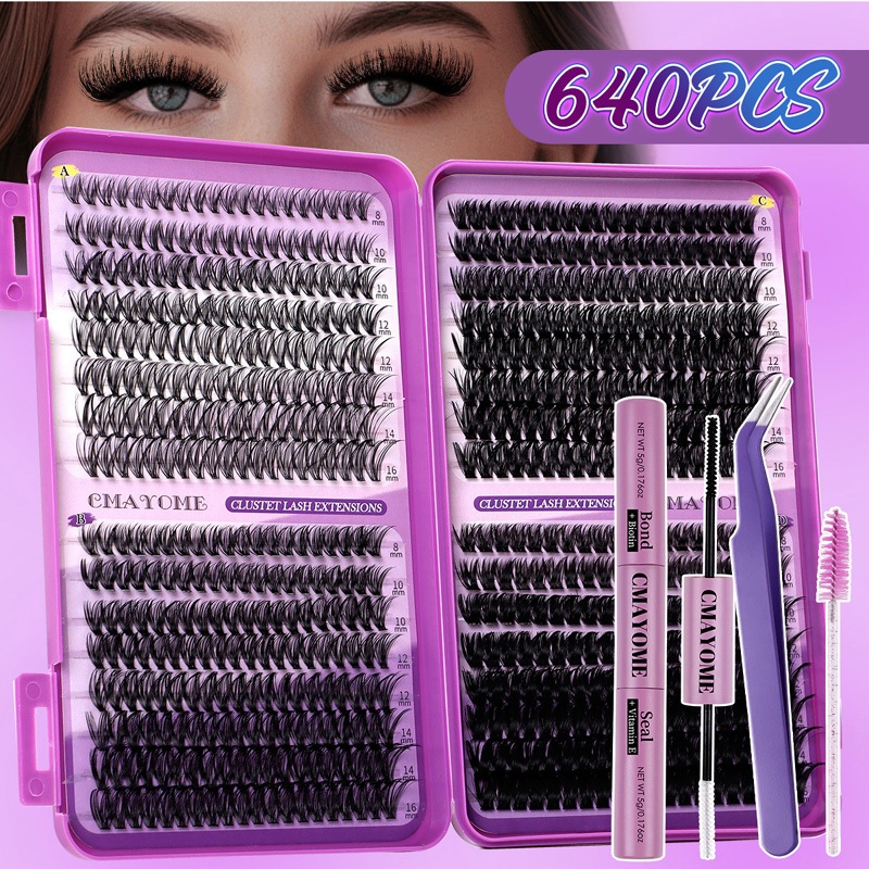 DIY Lash Clusters Kit - Fluffy Wispy Eyelash Extensions D Curled DIY Segmented Lashes with Lash Bond and Seal, 8-18mm Mixed Length Individual Eye-image-1106693900