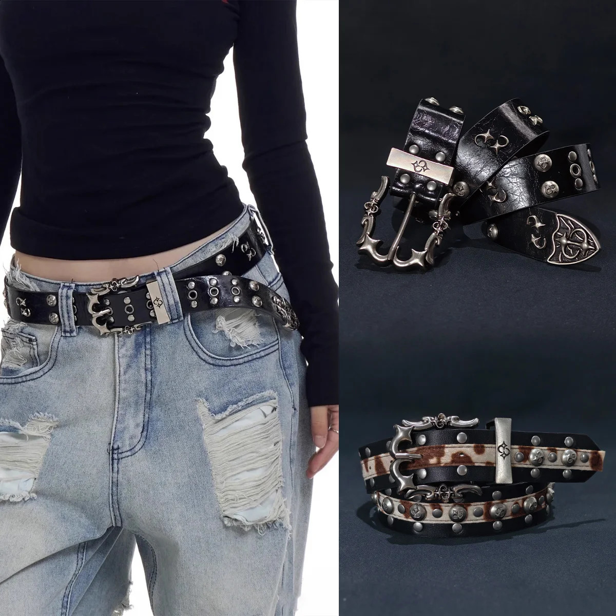 Belts Mens and Womens Belt Trend Rivet Punk Belt-With High quality Alloy BuckleRock Punk Subculture Y2k Style Jeans Decorative Belt 260519