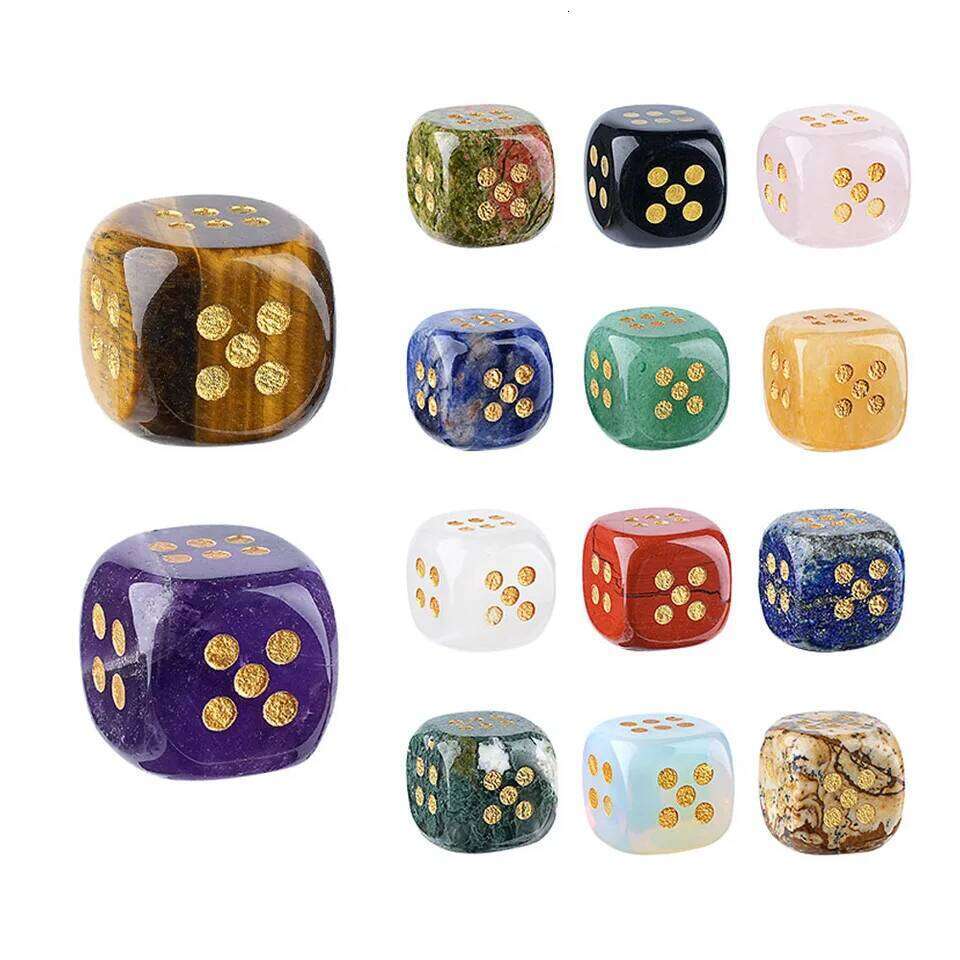 1pc Natural Crystal Beads Casual Board Game Agate Jade Carved Rounded-Edge 15x15mm Point Semi-Precious Stone Dice 28263