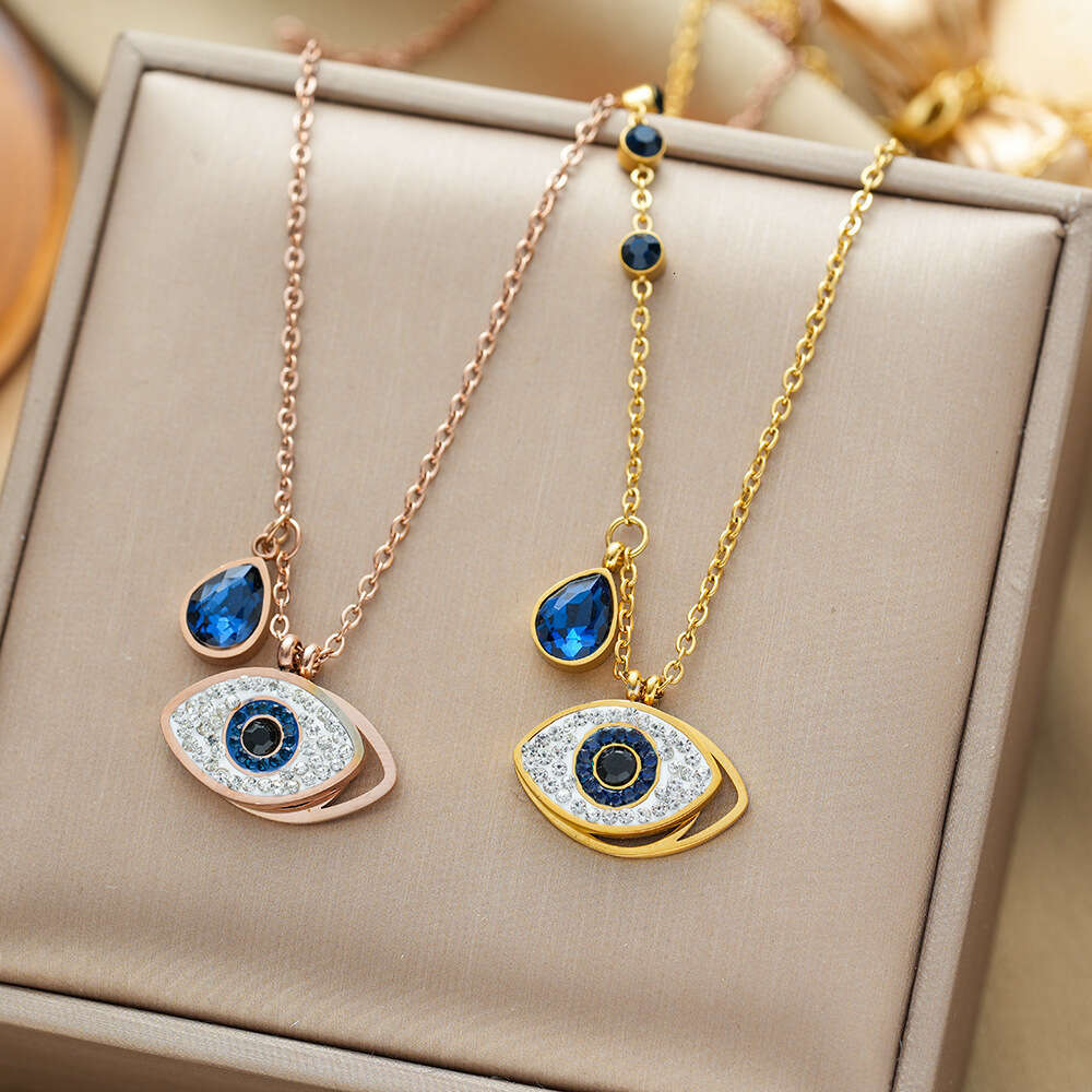 European and American Cross-Border Devil Titanium Steel Necklace for Women, Personalized Blue Eye Elegant Collarbone Chain Jewelry-image-1106689603
