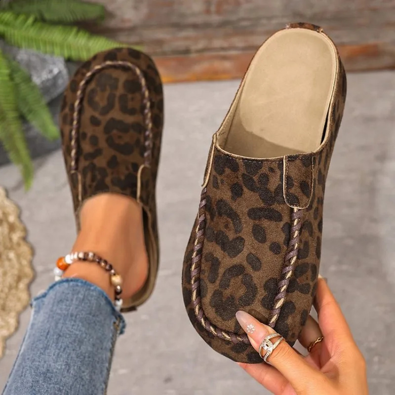 Womens Casual Shoes All-Season Outdoor Leopard Print Mules Slip-On Slippers Womens Outdoor Flat Beach Shoes women 260518