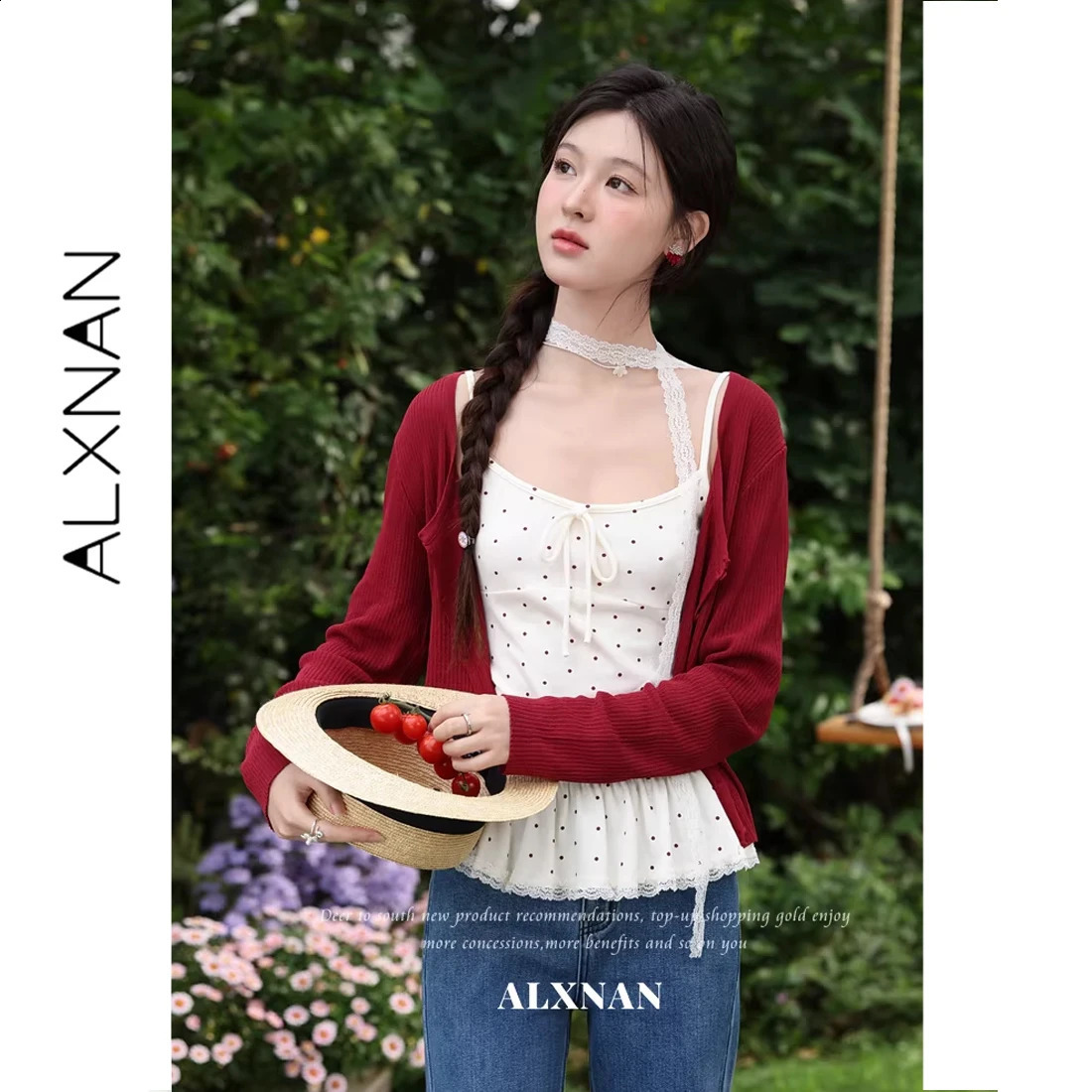 ALXNAN Womens Cardigan Red Long Sleeve Knitted Tops Spring Summer Fashion Casual Open Front Outerwear Ladies Elegant L63115 260518BJ