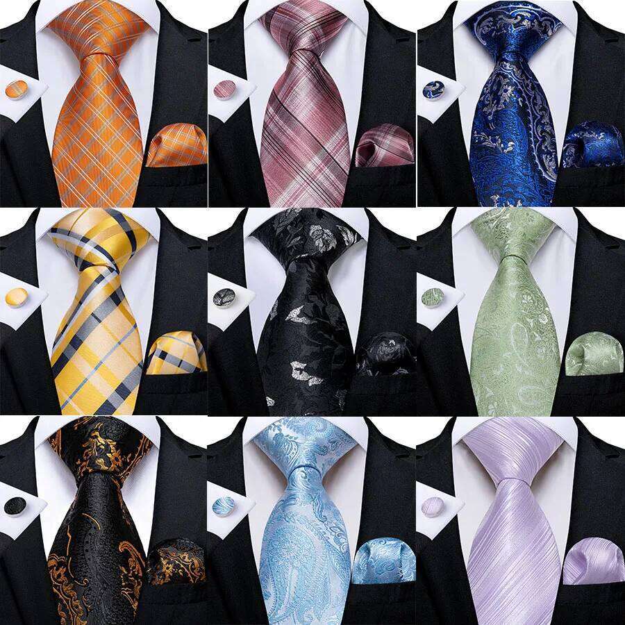 3 stuks DiBanGu heren paisley geruite effen polyester stropdassen pochet manchetknopen bruiloft prom accessoires 8 cm das cadeau voor mannen 26Y0519