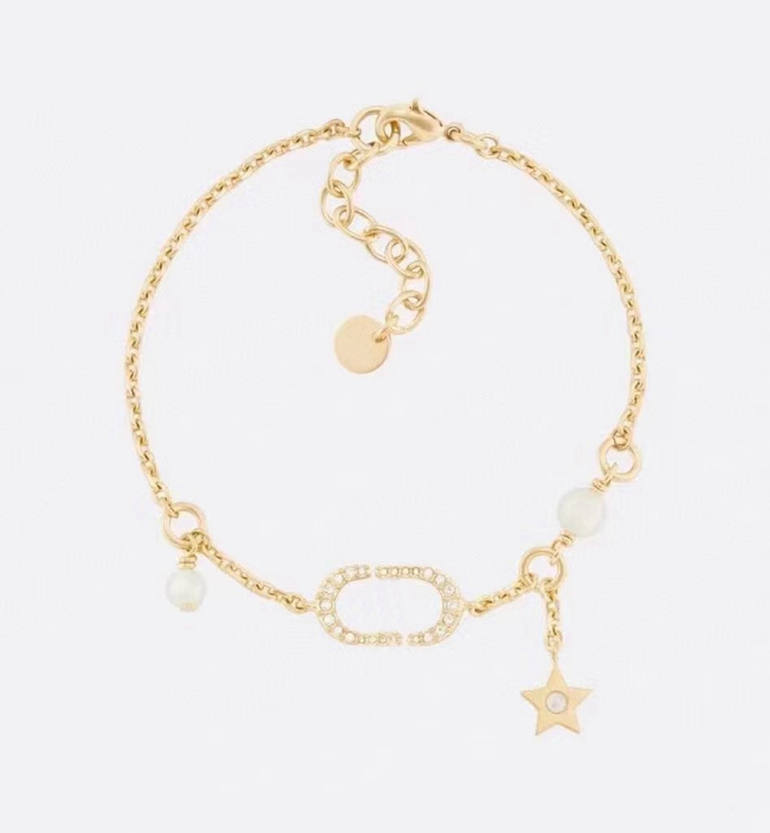 Top Brand Quality New Designer Inspired Gold Plated Chain Bracelet with Pearl, Star & Letter Charms, Cubic Zirconia Fashion Jewelry for Women