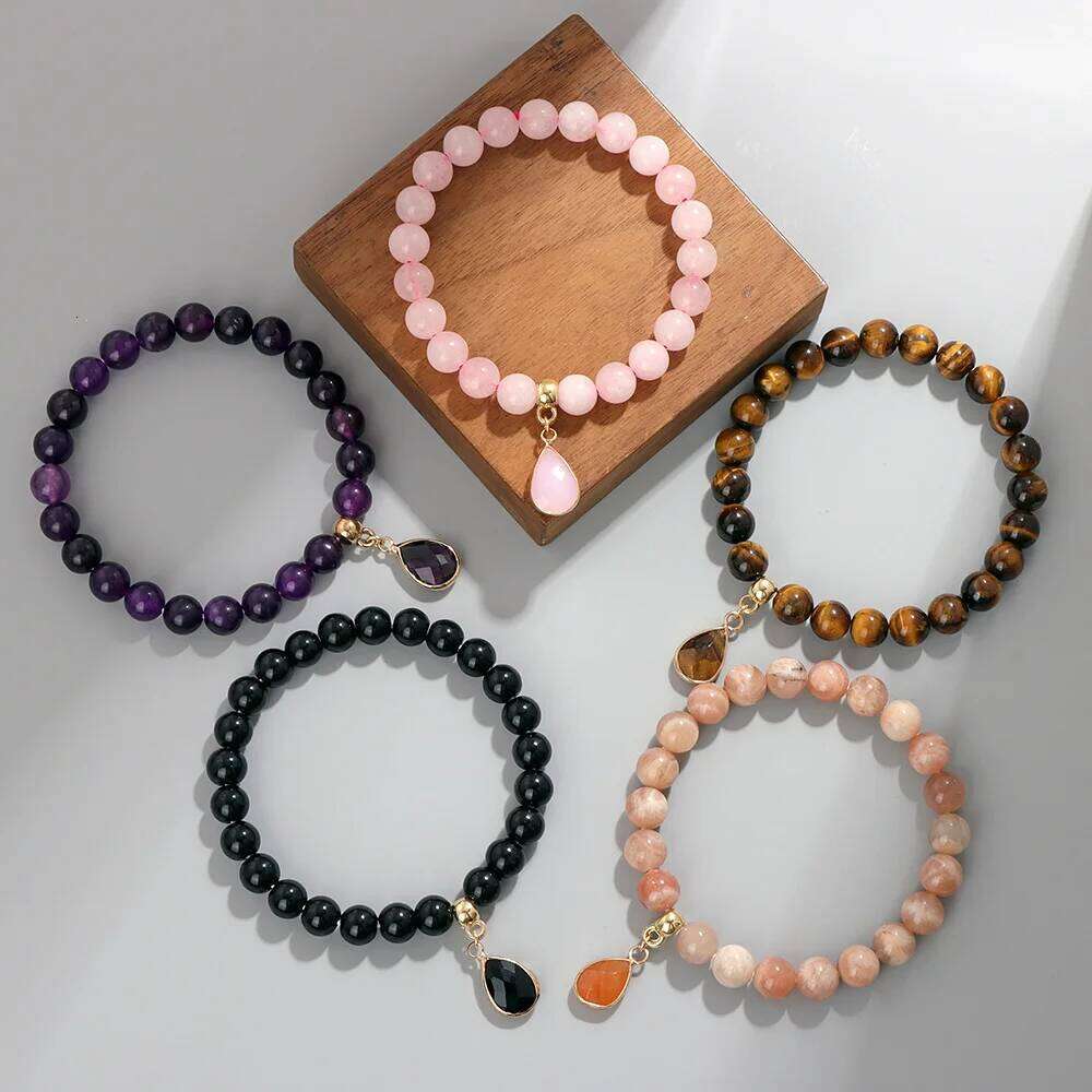 8mm Blue Lapis Beads Bracelet Natural Stone Tiger Eye Opal Quartz Beaded Charm Bracelets for Women Men Lucky Energy Jewelry 289ab