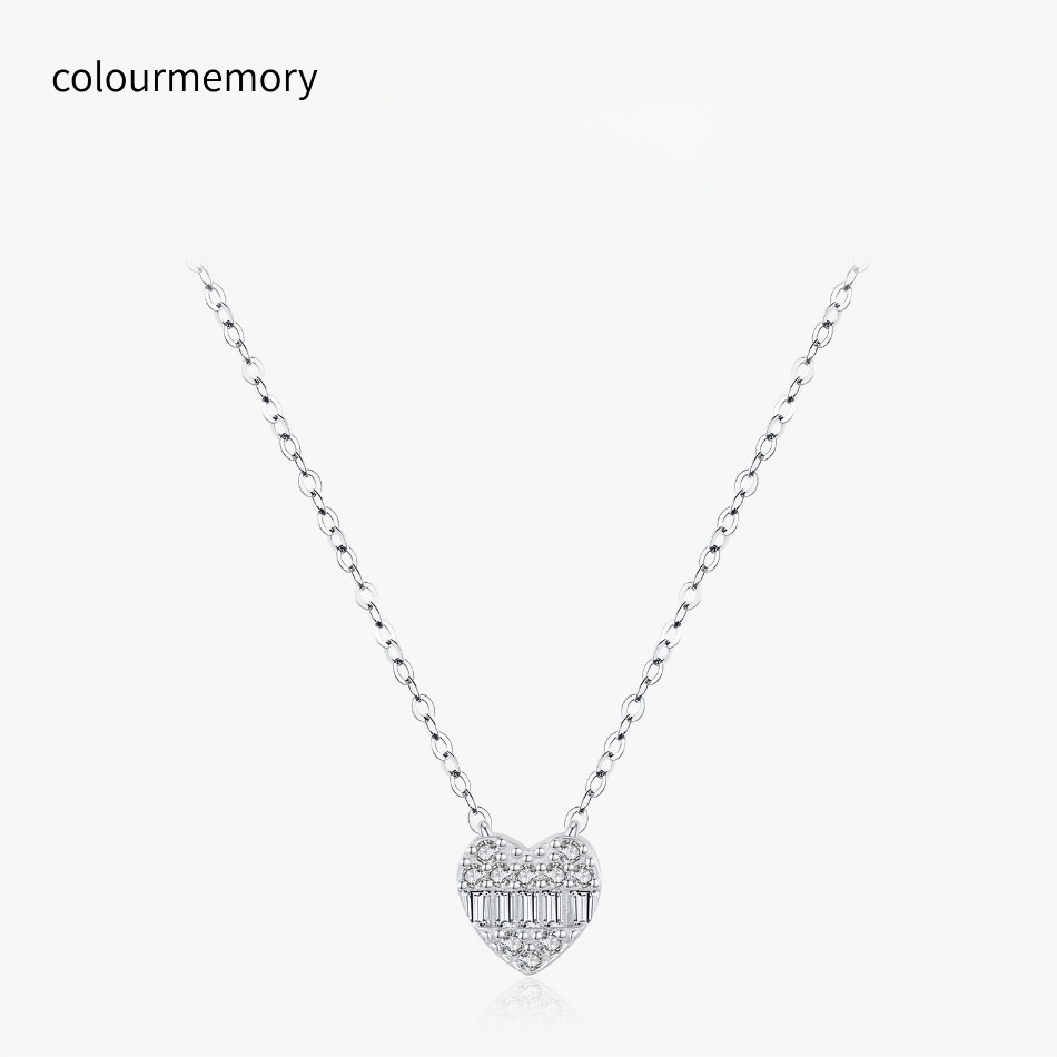 S925 Sterling Silver Full Pave CZ Heart Pendant Necklace, Korean Ins Style, Dainty Choker, For Women-image-1106779631