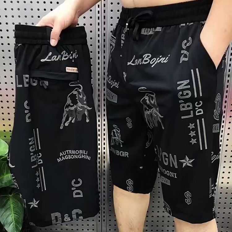 Summer Trend Ice Silk Quick Dry Five Versatile Loose Seven Point Mens Pants Outdoor Casual Beach Shorts