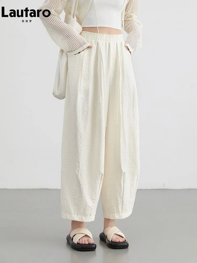 Lautaro Spring Summer Thin Long Soft Wide Leg Pants for Women with High Elastic Waist Loose Casual Korean Fashion Clothes 2026 260515BANJIA