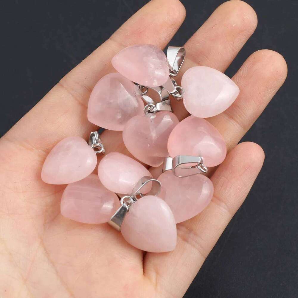 10pcs/pack 16mm Crystal Pendant Heart-shaped Natural Stone Rose Quartz Charms for Jewelry Making DIY Necklace Earrings Accessory 14c71