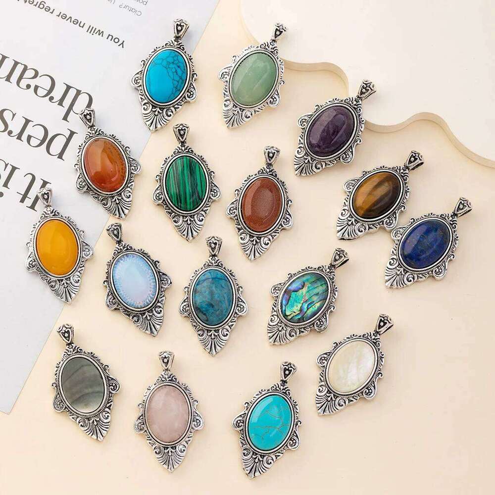 55x30mm Natural Stone Crystal Pendant Fine Oval Rose QuartzGemstone Charms for Jewelry Making Supplies DIY Necklace Accessories 3f3ba