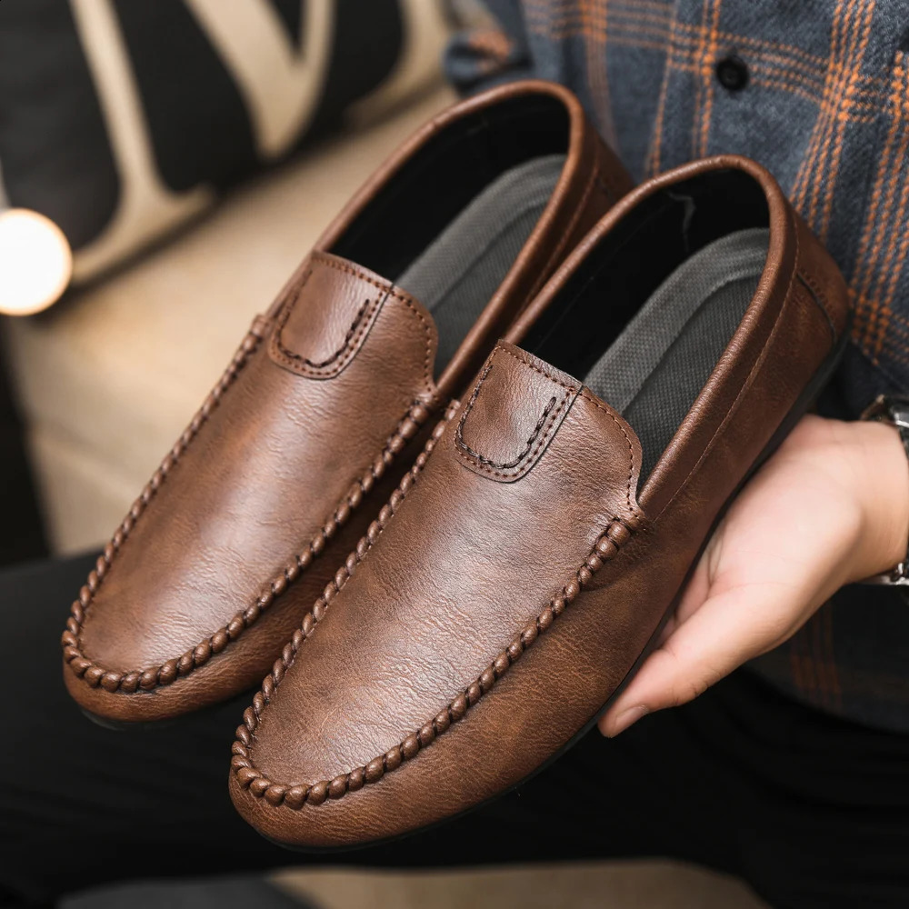 Spring and summer fashion trend Joker casual lines mens leatherette shoes black brown work 260519banjia
