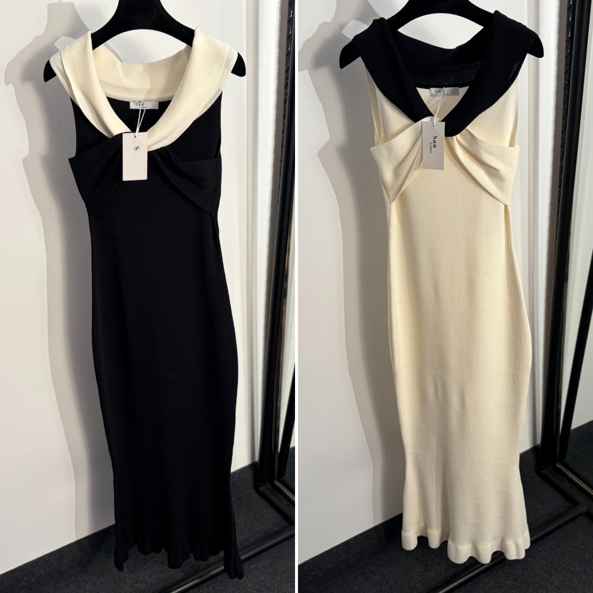 women summer new color matched high waisted skirt waist shrinking knitted vest sleeveless fish tail dress basic solid color party dinner party birth