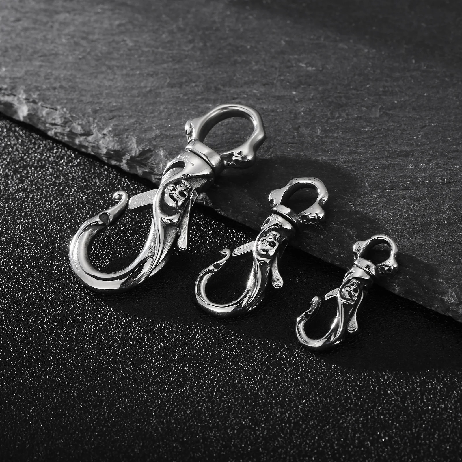 316L Stainless Steel Punk Skull Carabiner Keychain Mens DIY Lobster Clasp Making Clips Key Hook 260516