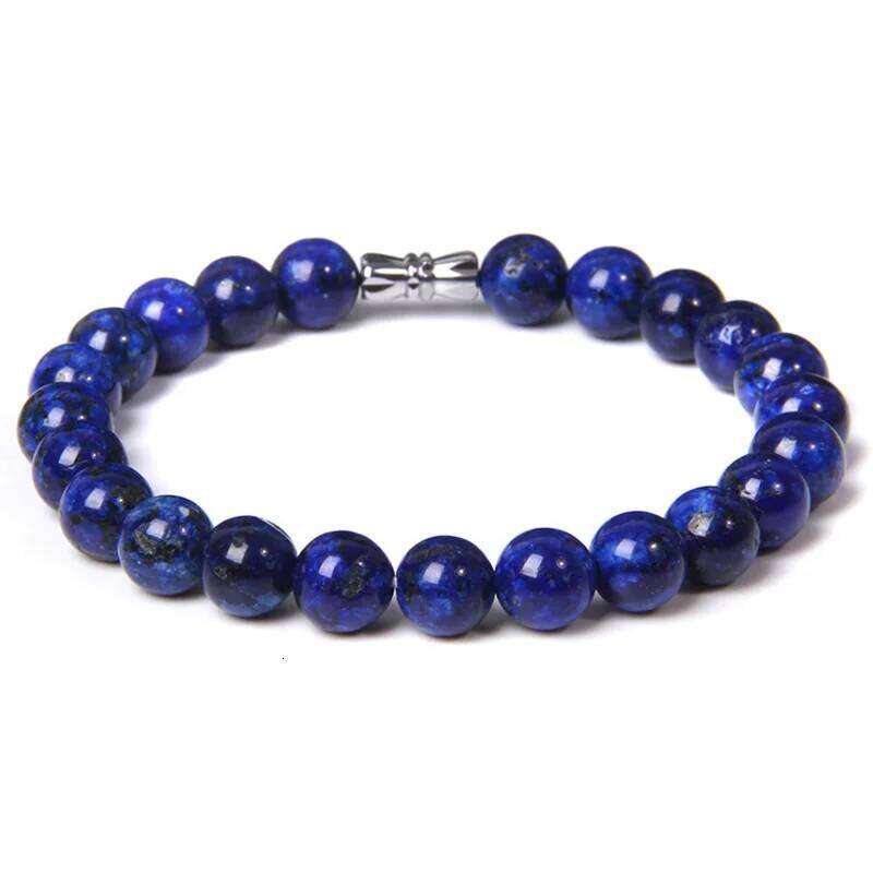 Natural lapis lazuli Stone Beads 8mm Round Stripe Agates Beaded Rotating Button Charm Bracelet Women Men Jewelry 749c2