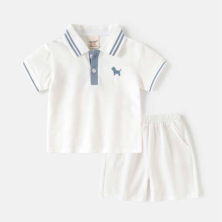 Kids Designer Clothes Sets 2026 Summer New Baby Boy Solid Color Turndown Collar Short Sleeve Polo Shirts and Shorts 2 Piece Set 16 Years Childre Y26