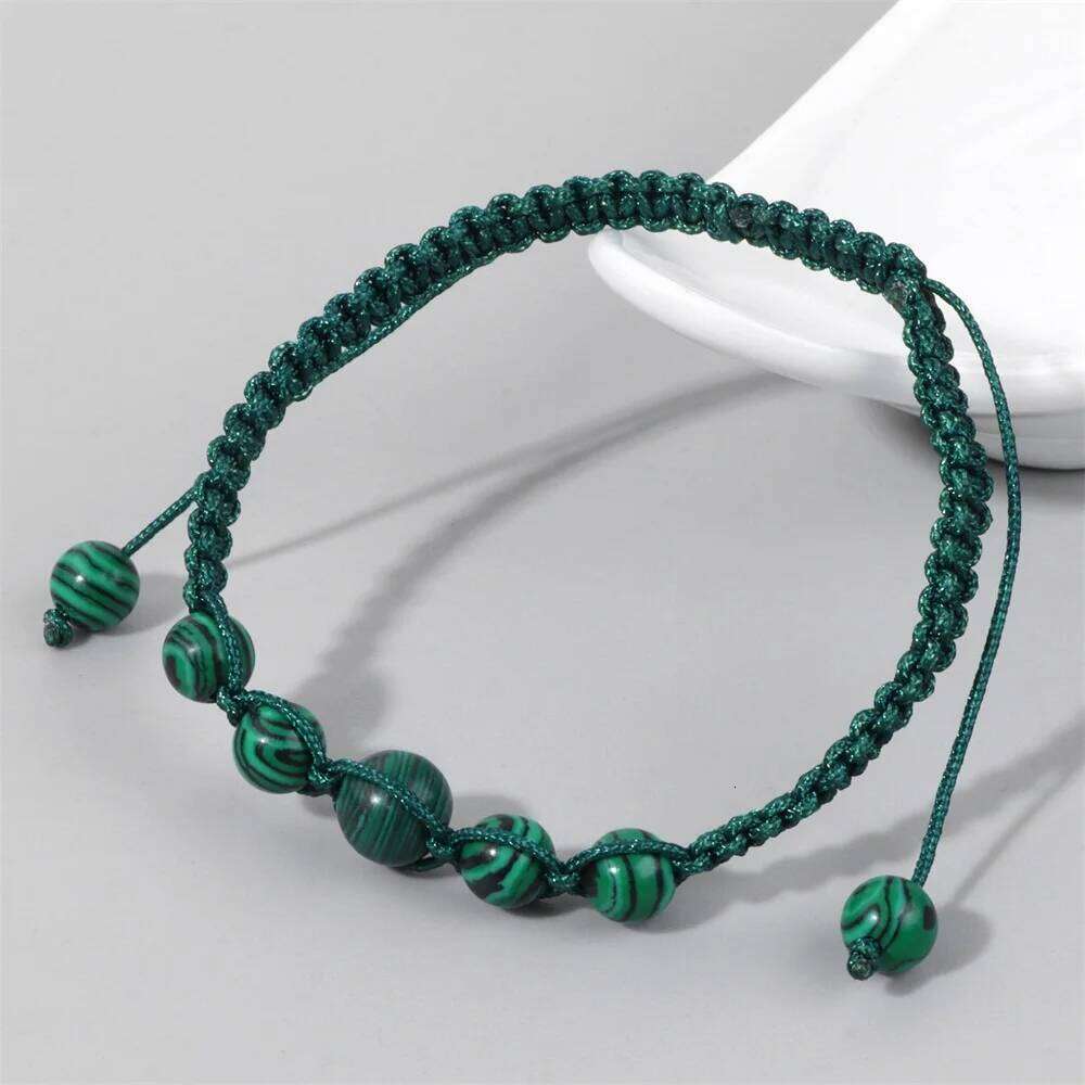 8mm Green Malachite Beads Bracelet Fashion Natural Stone Agates Tiger Eye Beaded Braided Bracelets for Men Women Jewelry Gift 697b7
