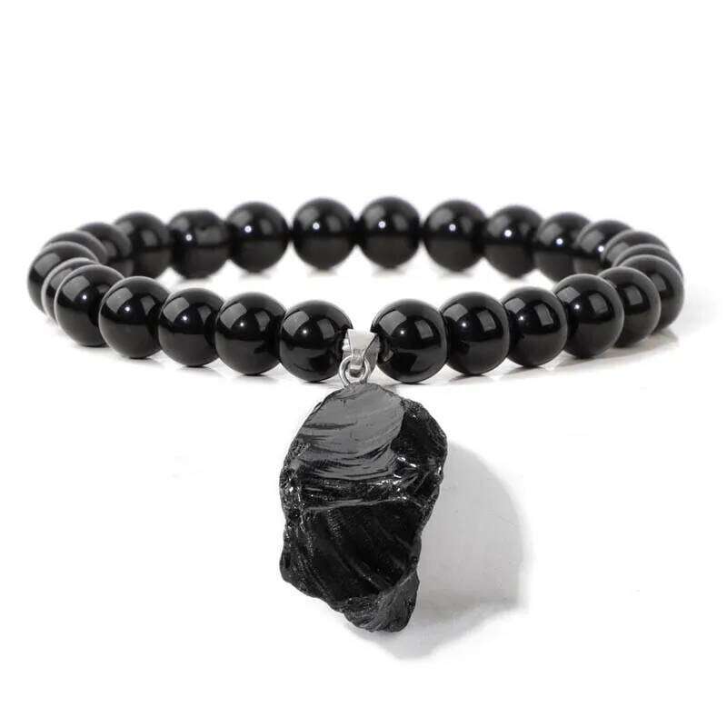 Black Obsidian Natural Stone Bracelet Irregular Raw Amethysts Rose Quartz Beads Pendant Bracelets for Women Men Energy Jewelry d6b0d