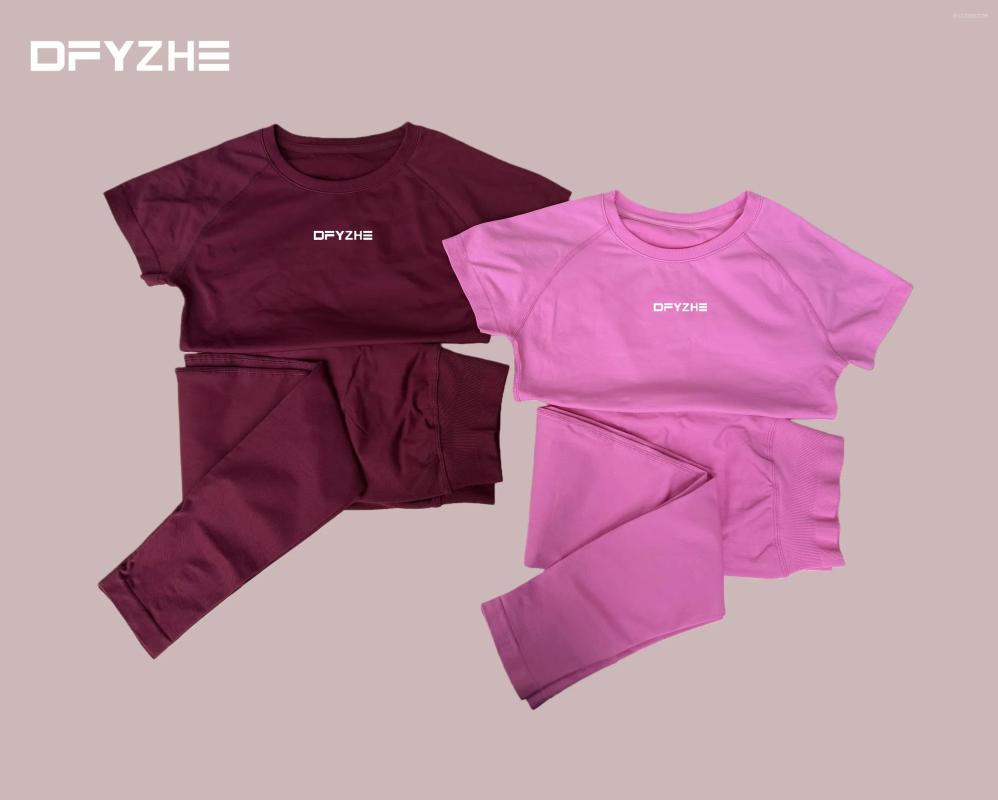 Active Sets DFYZHE Women's Short Sleeved Round Neck Pants Set Yoga Exercise Leggings Fitness Sportswear Two-piece Cycling And Running