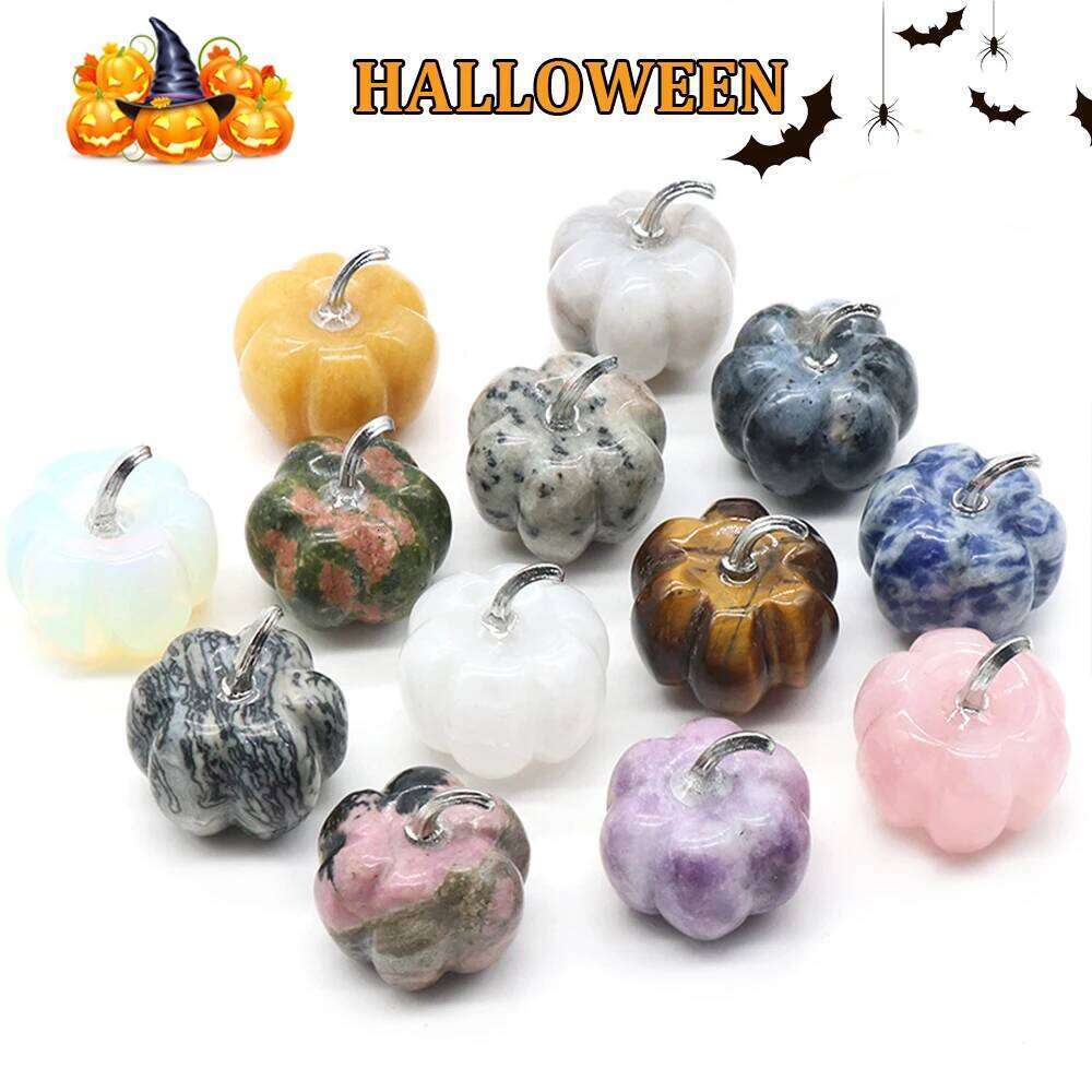 Natural Stone Beads Pumpkin Shaped Crystal Rose Quartz Reiki Healing Ornament Desk Bedroom Living Room Halloween Decoration Gift 368dc