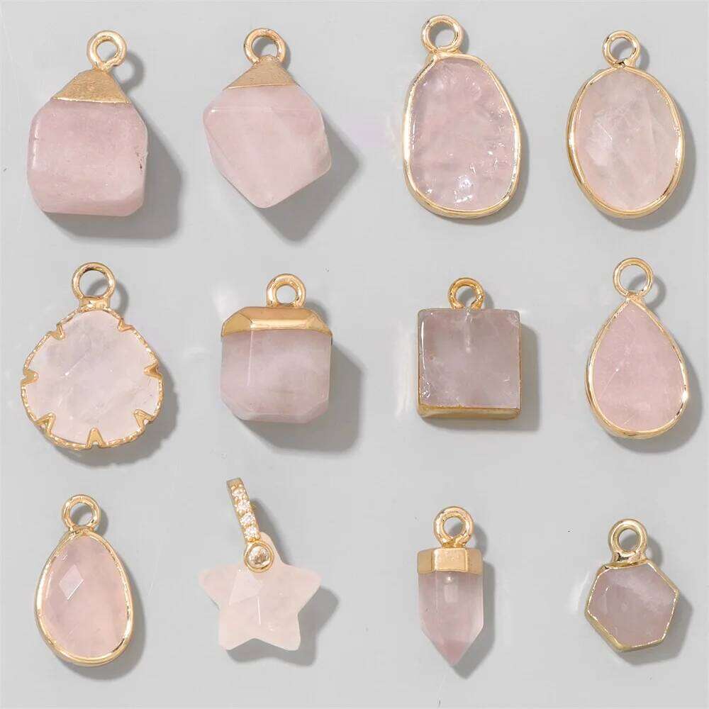 Natural Stone Rose Quartzs Charms Pendants Multi Shape Pink Crystal Beads Pendant for Jewelry Making DIY Necklace Bracelet 6916f